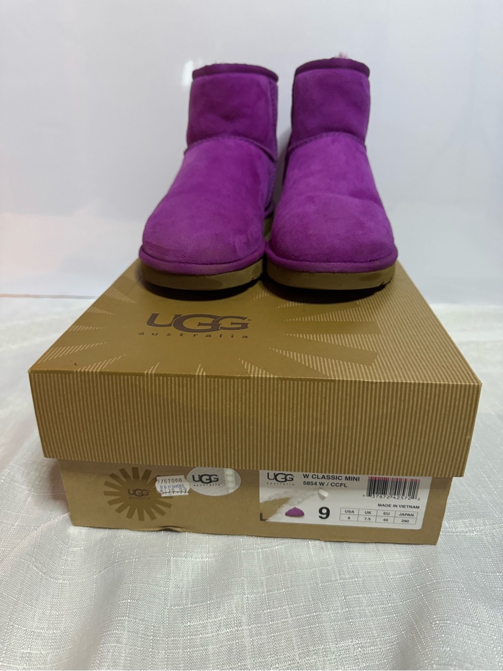 UGG Classic Mini Boots Suede Cactus Flower Purple Pink Size 9 with Box
